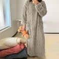 thumbnail image 5 of comerut Fall Winter Nightgown Thick Coral Fleece Loose Pockets Warm Solid Color Round Neck Twisted Texture Long Sleeve Full Length Thermal Homewear Lady Nightdress, 5 of 7