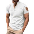 thumbnail image 2 of pstuiky camisetas de hombre, Blusa informal de color liso con botones y bolsillos, manga corta y cuello alto para hombre camisetas de hombre s, 2 of 9
