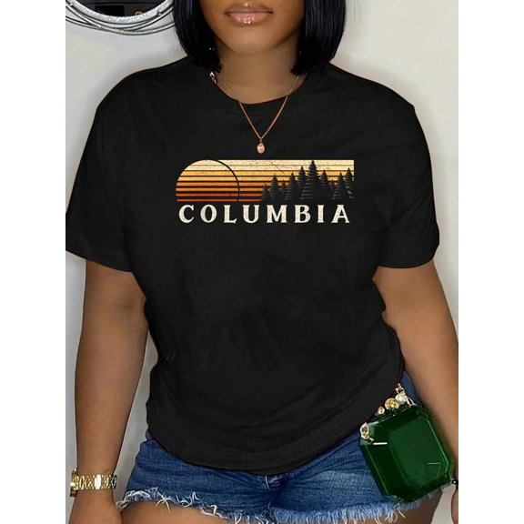 Columbia, OH Vintage Evergreen Sunset Eighties Retro T-Shirt Women's Men's Graphic Tee Casual Tops