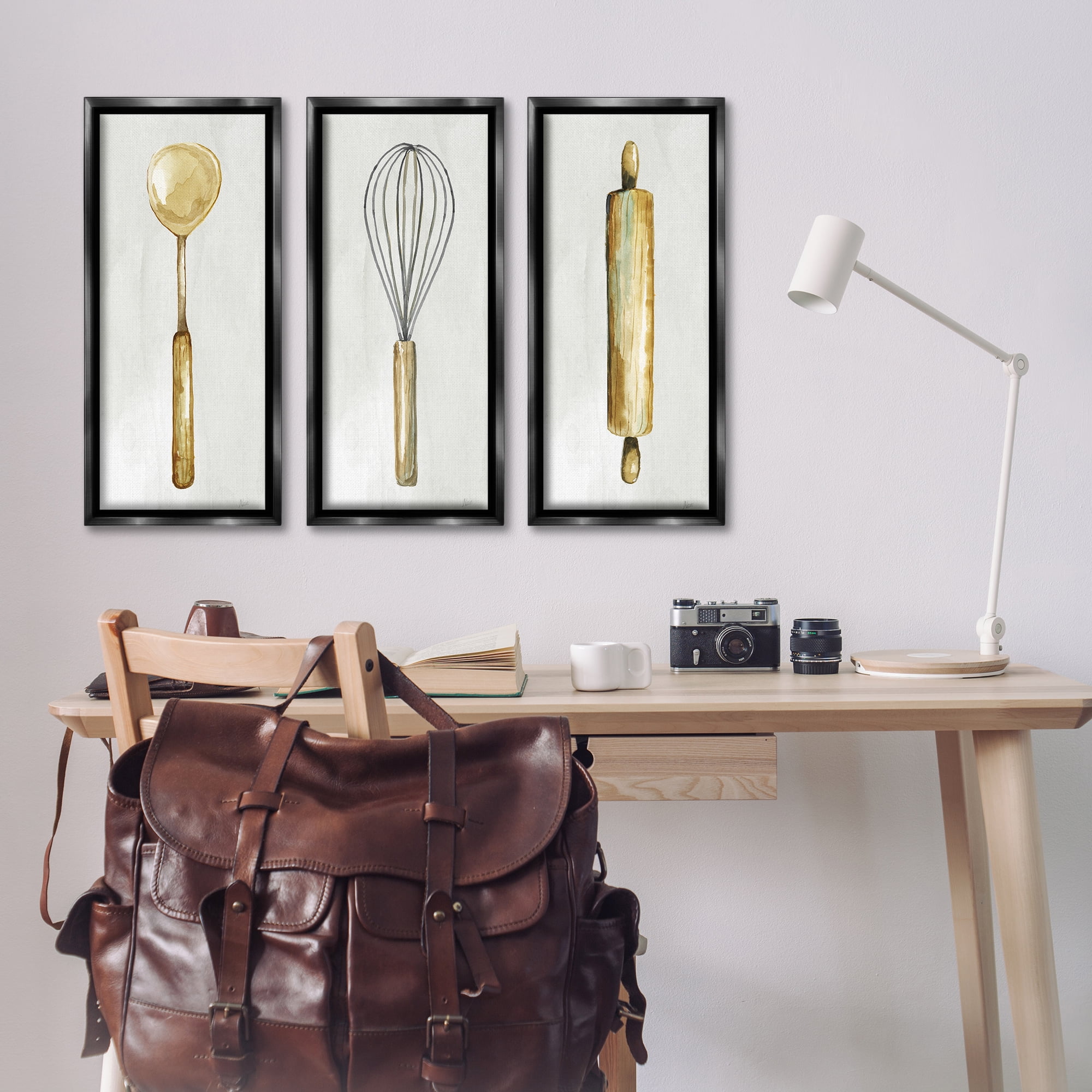 Stupell Industries Traditional Kitchen Utensils Food & Beverage Painting Black Floater Framed Canvas Art Print Wall Art, 11 x 25, Set of 3