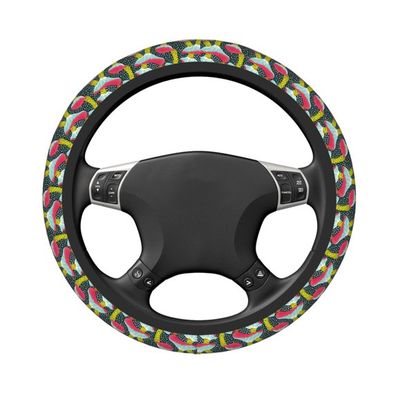 Uemuo Green Mushroom Printed Car Elastic Steering Wheel Cover - Universal Car Accessory for Diverse Cars Anti-Slip, and Comfortable- 15"