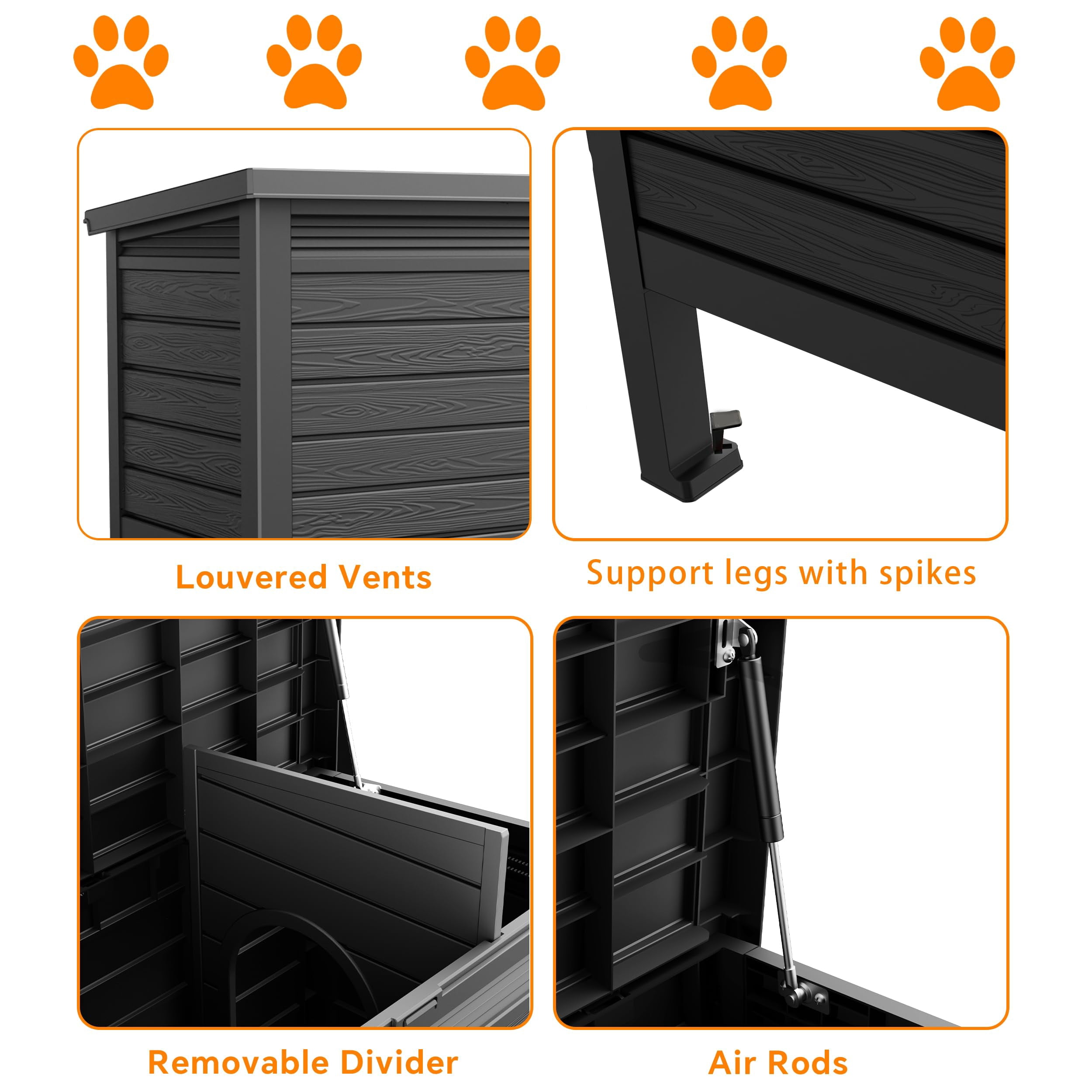 Outdoor Cat House, Weatherproof Feral Cat Shelter with Raised Floor, Warm, PP Material, Outdoor Feral Cat House for Cats and Small Animals, with Door, Easy to Assemble (Black, Large)