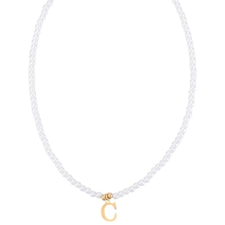 1 Set Imitation Pearl with Stainless Steel Pendants Necklaces Letter Letter C 15.83~16.22 inch(40.2~41.2cm) end extender: 48~51mm long