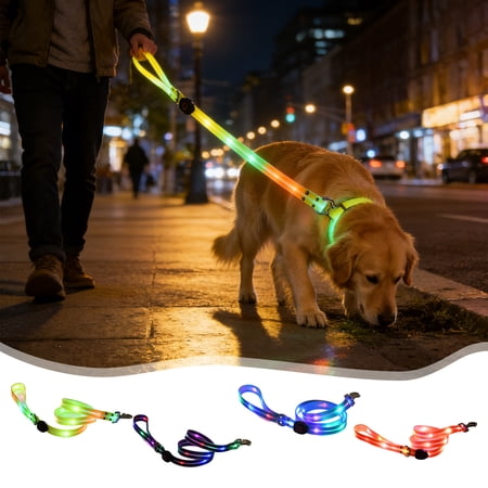 Yhmxh Light Up Dog Leash LED Waterproof Dog Leash Pet Leashes USB Rechargeable Fashionable Color Glow in The Dark Night Walk Safety Dog Leash for Medium to Large Dogs