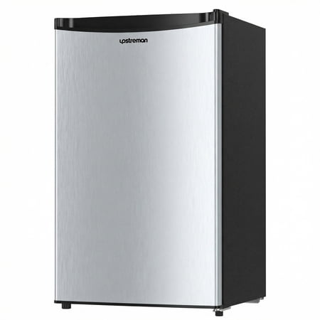 Upstreman Mini Fridge with Freezer  3.2 Cu.Ft Small Refrigerator Single Door Compact Refrigerator for Dorm Office  Adjustable Thermostat  Low Noise  SR321 Stainless Steel