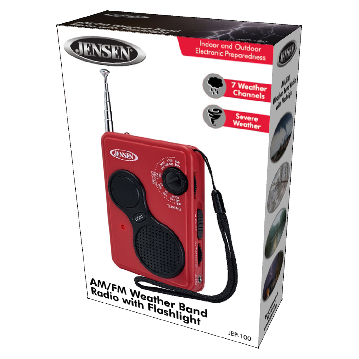 JENSEN Portable NOAA Emergency Weather Radio with Digital AM/FM/Alerts, LED Flashlight, AAA Battery Powered, JEP-100