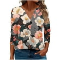 thumbnail image 2 of Plus Size Tops for Women 3/4 Sleeves Floral Printed T-shirt Blouse V-Neck Casual Tops Womens Tops Khaki XXXL, 2 of 6