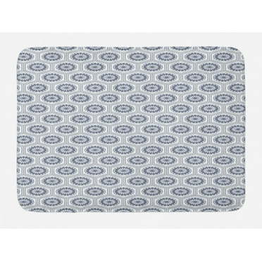 Geometric Bath Mat, Comb Design Kikko Tortoise Shell Pattern Western Asian Influences Hexagon Motifs, Non-Slip Plush Mat Bathroom Kitchen Laundry Room Decor, 29.5 X 17.5 Inches, Grey White, Ambesonne