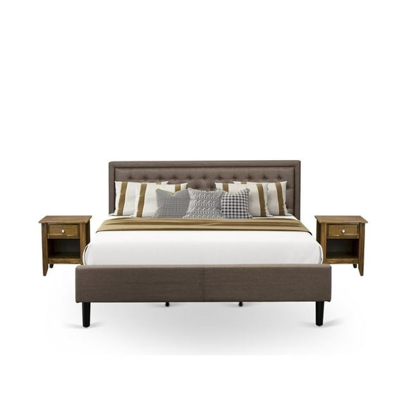 East West Furniture 3-piece Wood King Bedroom Set in Brown/Antique Walnut