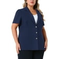 thumbnail image 4 of Agnes Orinda Women's Plus Size Blazers Single Breasted Notched Lapel Short Sleeve Office Jackets 1X Navy Blue, 4 of 6