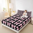 thumbnail image 4 of Feelyou Black Pink Bow Twin Sheet Sets, Fashion Cartoon Ribbon Bedding, 3pcs, 4 of 7