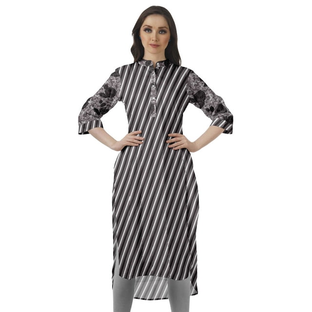 Moomaya Kurta Tunique à Ourlet Droit Imprimée pour Femmes, Kurti à Col Mandarin, Tenue d'Été