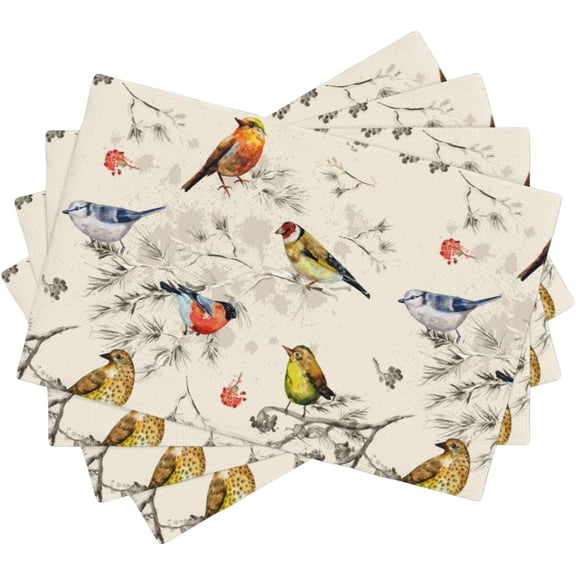 Vintage Birds Placemats,William Morris Art Floral Birds Table Place Mats 4 Pcs Non-Slip Heat Resistant Dining Room Tabletop Decor for Seasonal Outdoor Party,12x18 Inch