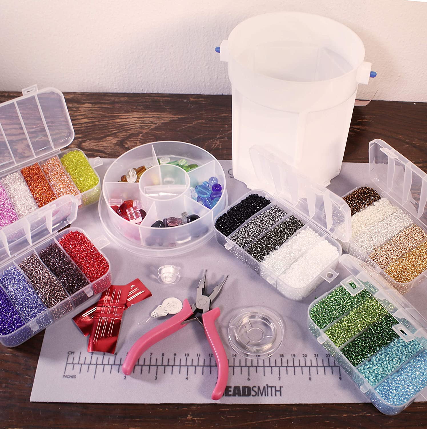 The Beadsmith Bead Caddy Portable Bead Set w/Jewelry Making Supplies. Includes 1000+ gm of Seed Beads Plus Accessories & Storage, Make Necklace, Earrings, Bracelets, Bangle Bracelet, Waist Jewelry