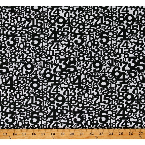 Cotton Numbers Counting Math 123 Type Cast Black on White Cotton Fabric Print by the Yard (52058-1)