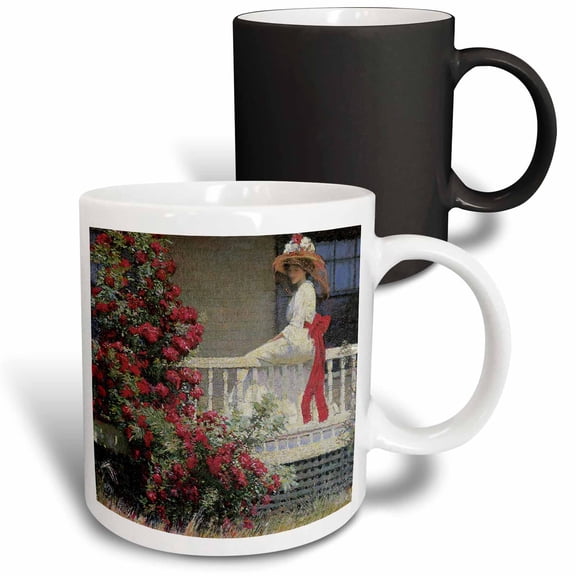 3drose, the Crimson Rambler by Philip Leslie Hale Victorian Lady and Roses, 11oz Magic Transforming Mug