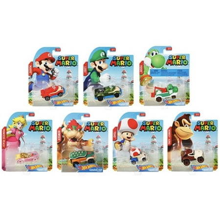 Hot Wheels 1/64 Super Mario Character Cars Set of 7 Collectible Die Cast Toy Car (Mario Kart Double Dash Best Car)