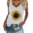 thumbnail image 2 of Tank Top for Women Sunflower Print Crew Neck Sleeveless Plus Size Racerback T Shirt White Basic Fitted Summer Clothes M, 2 of 5