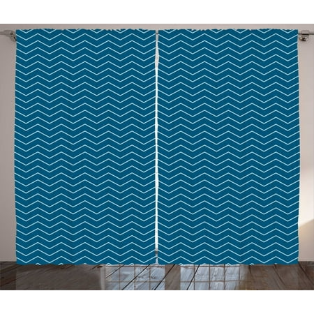 Navy Blue Curtains 2 Panels Set Horizontal Zigzags Chevron