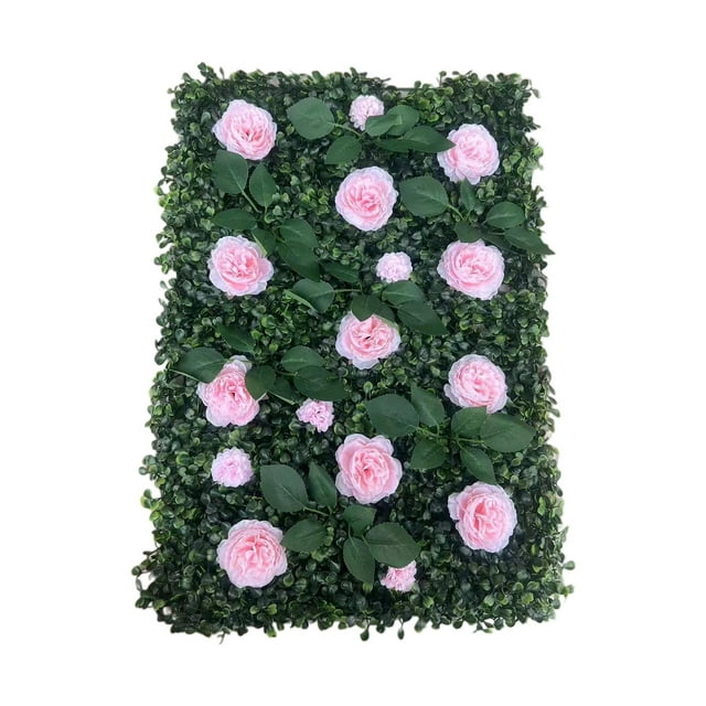 Panel de pared de césped artificial con flores, panel de pared verde para el hogar, telón de fondo floral, planta artificial para cubierta, día de San Rosa