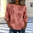 thumbnail image 2 of Summer Tops for Women 100% Cotton Fashion Casual Embroidery Round Neck 3/4 Sleeve Spring Blouse Tops, 2 of 6