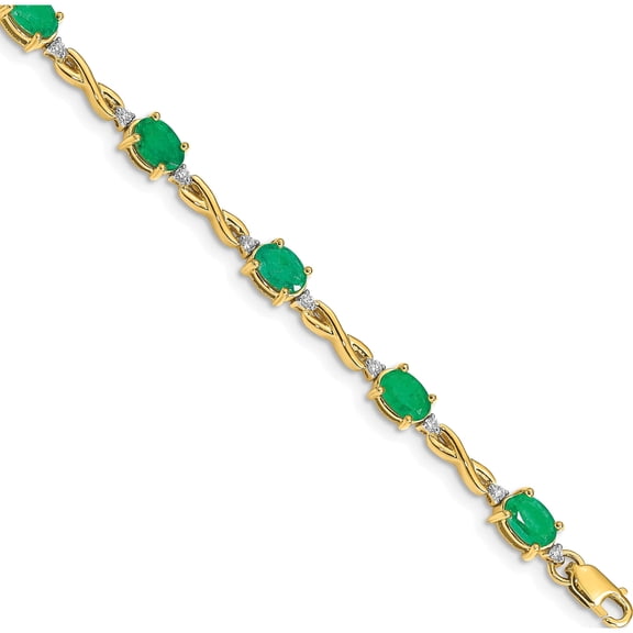 14K Yellow Gold Diamond And Emerald Bracelet (7 X 5) Made In India bm4488-em-025-ya