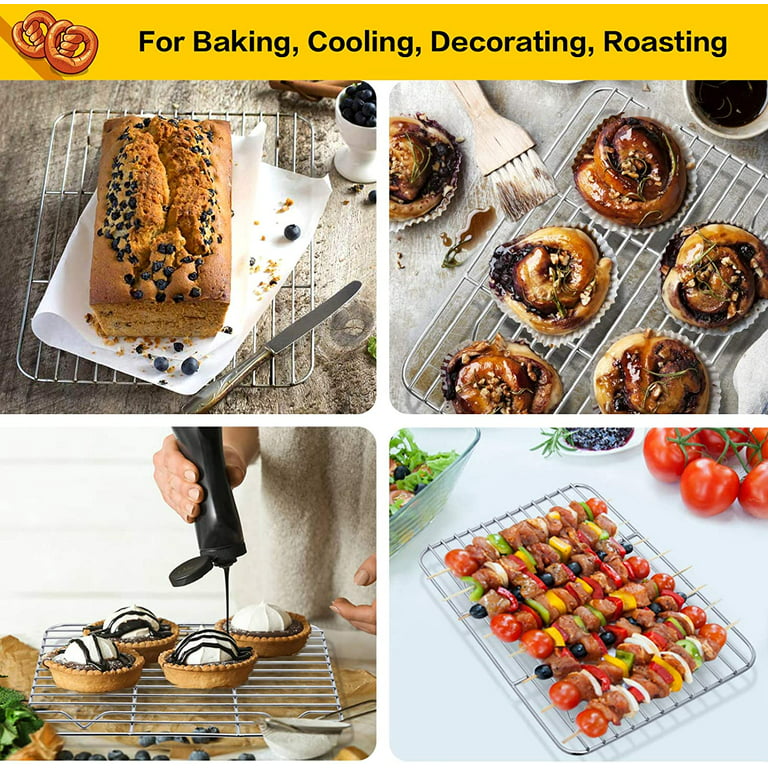 100% Stainless Steel Roasting & Cooling Rack, Sheet Oven-Safe Baking Tray  with Multiple Welds, Thick Wire Grid, Oven & Grill Safe,30x23x1.5cm 