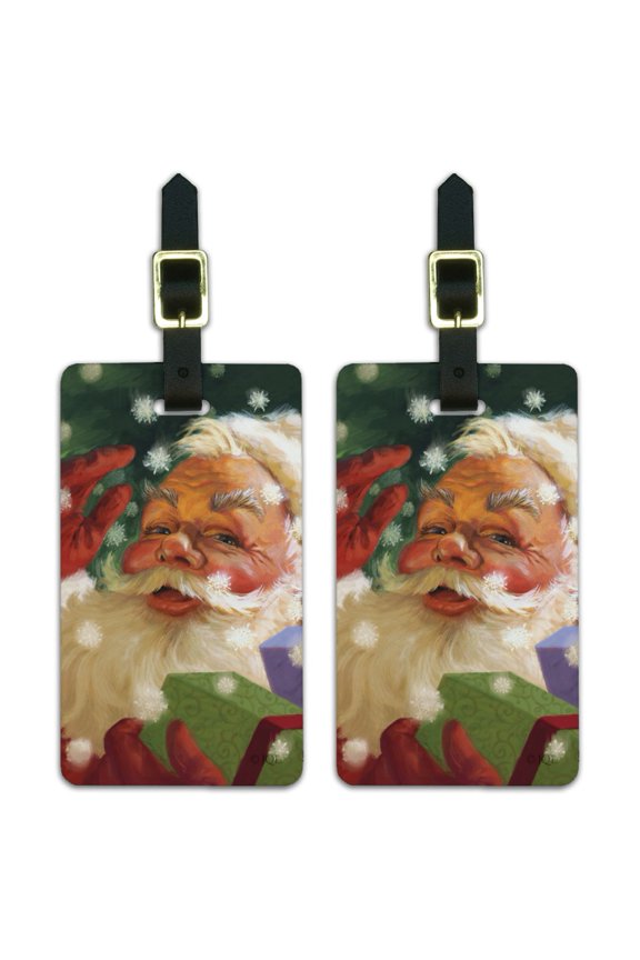 Christmas Holiday Hello Santa Claus Luggage ID Tags Suitcase Carry-On Cards - Set of 2