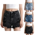thumbnail image 4 of GiLiling Girls Ripped Denim Jean Shorts Mid Waist Straight Leg Elastic Waistband Distressed Frayed Hem Casual Summer Jorts for Kids Teens (Black, 11-12 Years), 4 of 8
