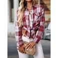 thumbnail image 6 of Women'S Button Down Shirt Plaid Shirt Long Sleeve Lapel Business Casual Tops Work Shirt Red & White S, 6 of 8