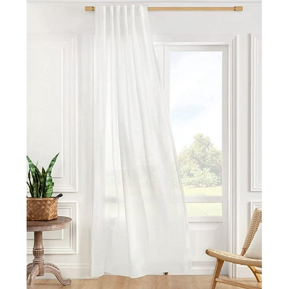 ATLINIA Linen Sheer Curtain Panel Natural White Light Filtering Curtains, 52” x 108”