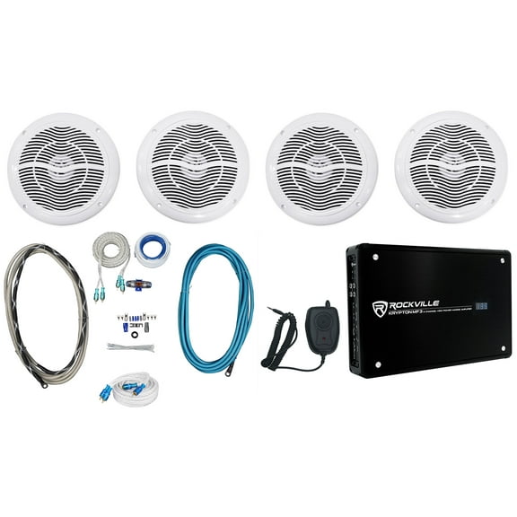 Rockville KRYPTON MF3 1600w 4-Channel Marine Amplifier (4) 6.5" Boat Speakers