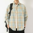 thumbnail image 4 of USNSM Men's Plaid Shirt Casual Work Cardigan Tops Lapel Collar Button-down Long Sleeve Shirt with Chest Pocket Light Blue 3XL, 4 of 4