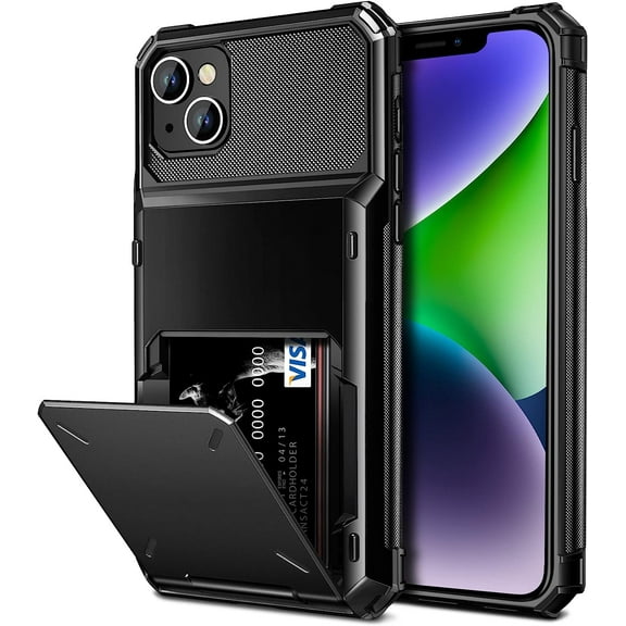 for iPhone 14 Plus Case Wallet Cover 4-Card Credit Card Holder ID Slot Scratch Resistant Dual Layer Hybrid Protective Hard Shell Rugged TPU Bumper Armor Case for iPhone 14 Plus case 6.7" Black