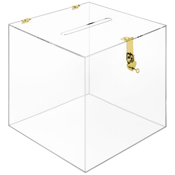 Koyal Wholesale Clear Acrylic Wedding Card Box with Slot and Gold Metallic Lock Buckle, 12" x 12 ...
