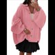 thumbnail image 2 of Cárdigan de Invierno con Botones para Mujer, Cuello Alto, Larga, Punto Grueso, Abrigo Rosa L, 2 of 9