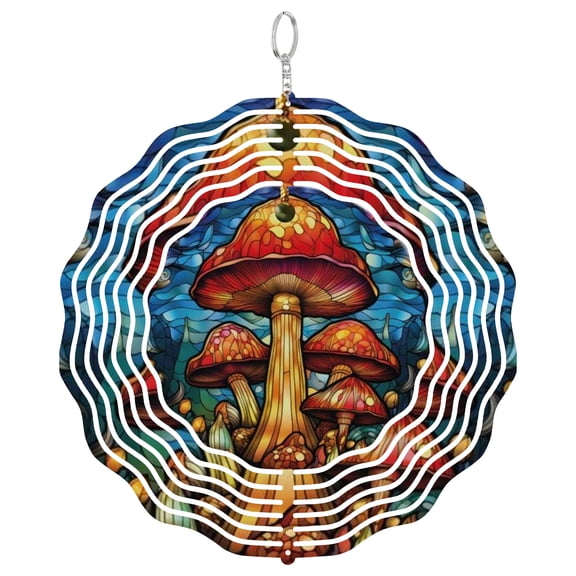 Vibrant Mushroom Toadstool 3D Wind Spinner Kinetic Hanging Garden Decor Stainless Steel