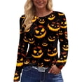 thumbnail image 5 of Yuaguia Women Halloween Pumpkin Face Print Long Sleeve T-Shirt, Spooky Side Split Crewneck Casual Autumn Fall Top for Daily Wear, Work, and Holiday Parties, Black 3XL, 5 of 6