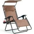 thumbnail image 1 of Gymax Chaise Longue Inclinable Pliante avec Auvent Pare-Soleil Porte-Gobelet Brun, 1 of 10