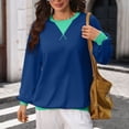 thumbnail image 3 of QIYAGBSA Color Block Crew Neck Tops for Women, Long Sleeve Loose Pullover Sweatshirt with Contrast Detail, Casual Spring Fall Streetwear, 3 of 8