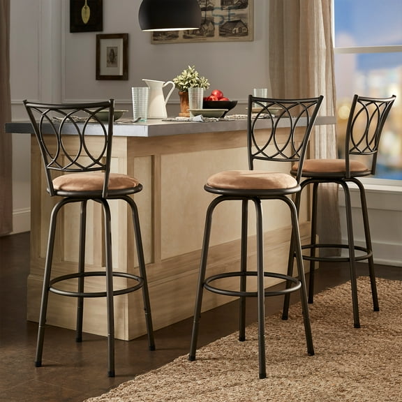Weston Home Aidan Scroll Back Adjustable Swivel Bar Stools, Sheen Black (Set of 3)