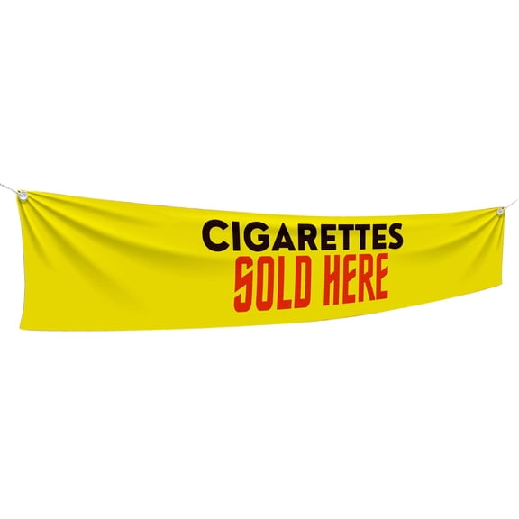 Cigarettes Large Banners and Signs for Outdoor by DreamController-Polyester Banner with 4 Holes for Easy Hang Indoor & Outdoor| 6x1 Feet UV & Water Resistant HD Banner for Business Promotion| Made