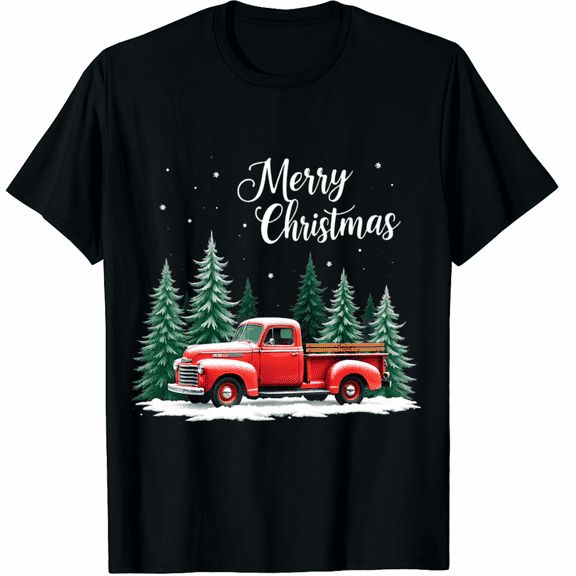 Merry Christmas Red Truck Family Matching Christmas Pajama T-Shirt for Adults Men and Women