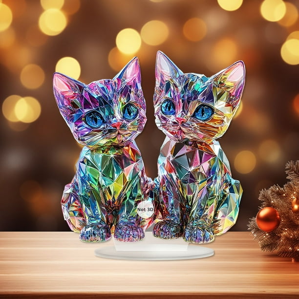 Fiudx Decoración de Gatos Coloridos, Adorno Acrílico Divertido, Pieza de Escritorio Original, Regalo Único para El Hogar, Accesorio de Estudio para La Sala de Estar, Un Deleite para Los Amantes de Lo