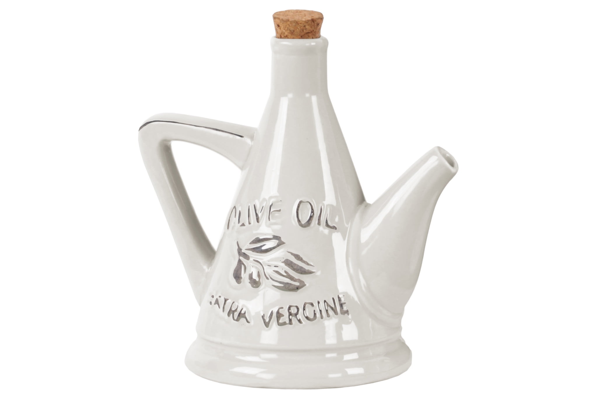 Ceramic Dispensers with Embossed "Olive Oil" Writing, Gloss White