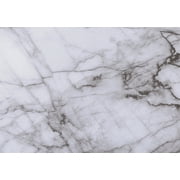 42 Inch White Marble Look Computer Desk with Black Metal Frame and Storage Drawer
