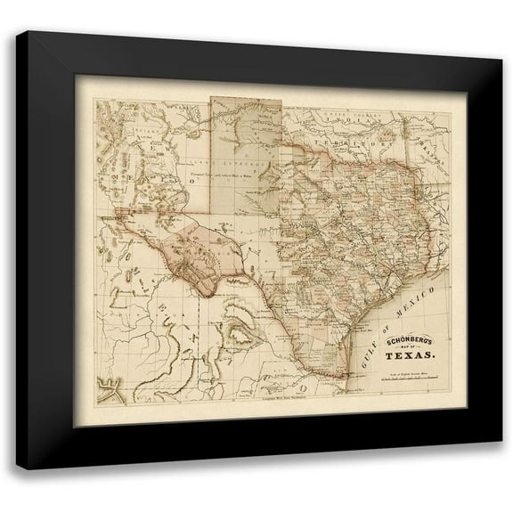 Schonberg & Co. 13x12 Black Modern Framed Museum Art Print Titled - Schonbergs map of Texas, 1866