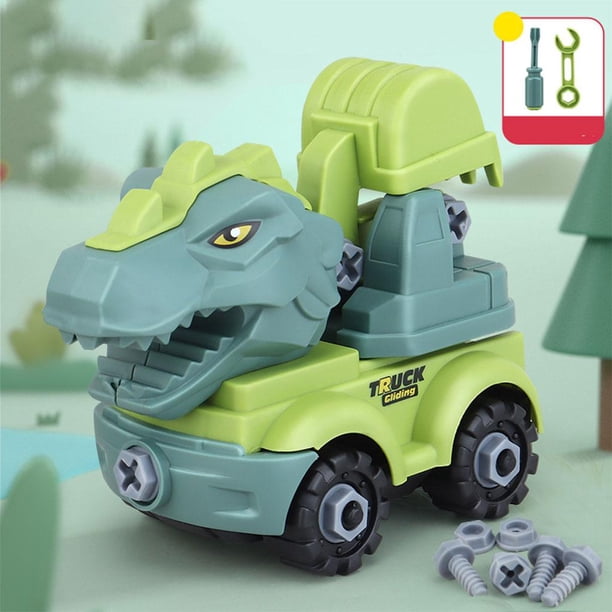 Tire hacia atrás Dinosaur Car DIY Juguetes de construcción con herramienta Tuerca Kits de tornillos Vehículos de construcción Dinosaur Truck Learning Excavador Yotijar rompecabezas juguetes de coche