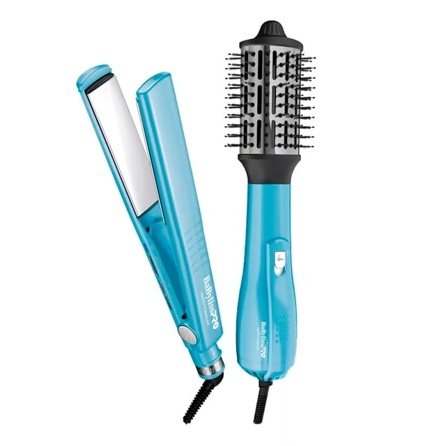 Combo de Alaciadora y Cepillo BaBylissPRO Nano Titanium Azul