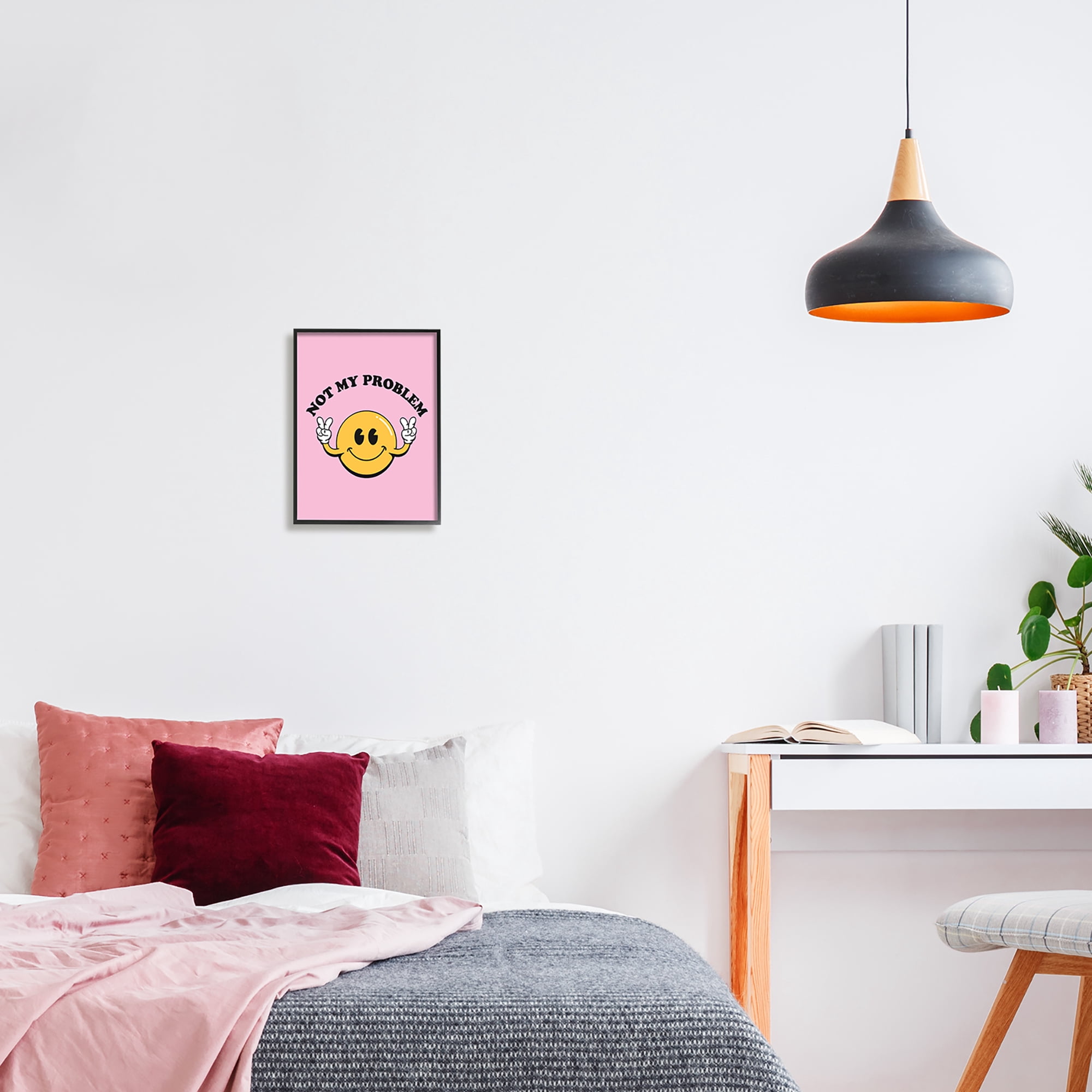 Stupell Industries Not My Problem Retro Smiley Typography Painting Black Framed Art Print Wall Art, 11 x 14
